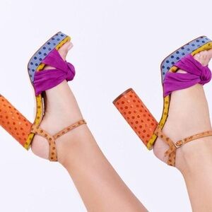 Belle Hari Stylish Polka Dot Pink Yellow Orange Women's Sandals Heels Size 39/ 8